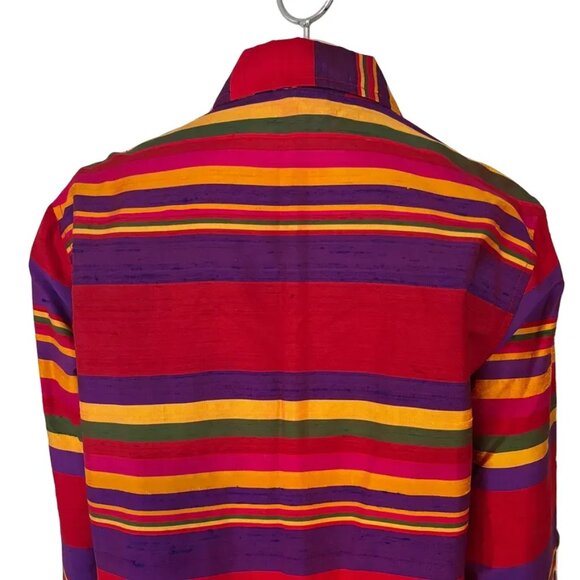 VTG CHICO'S 100% Silk Art to Wear Oversized Striped Shirt Jacket Shacket SZ M - Picture 6 of 10